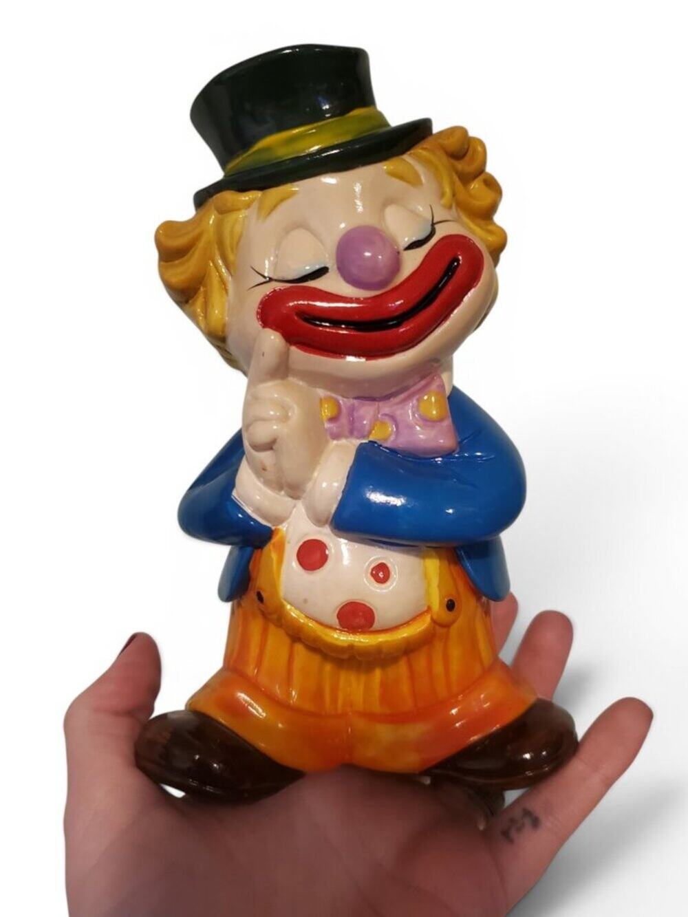 Vintage Painted Plastic Colorful Clown Statue Figurine